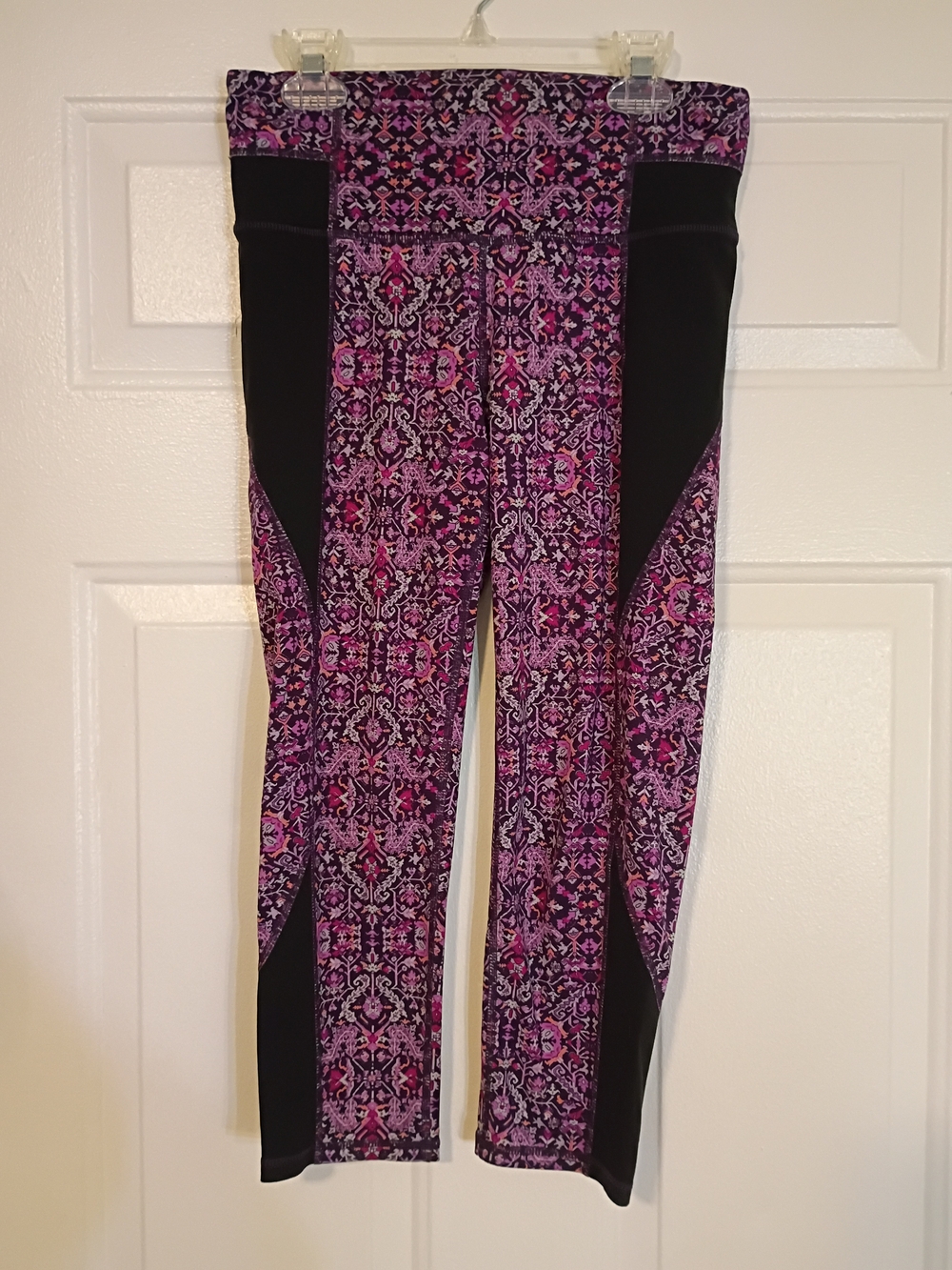 Athleta Purple Patterned Leggings with Black Panels